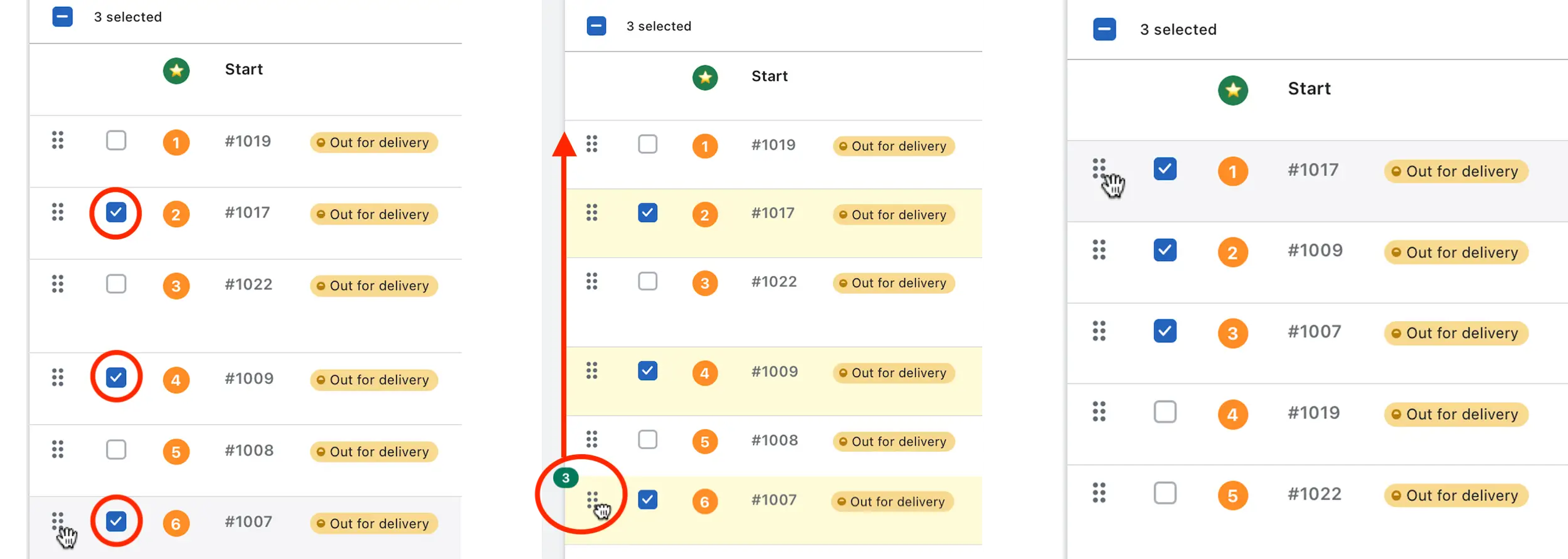 Drag and drop re-ordering for multiple stops